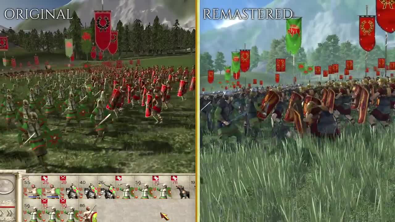 Total War: Rome Remastered ponuka porovnania novej a pvodnej verzie