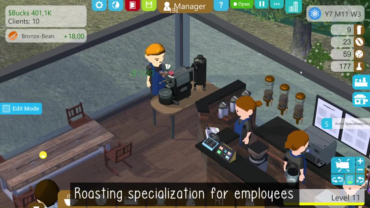 Coffee Shop Tycoon je v Early Access s Roasting Specialization Update